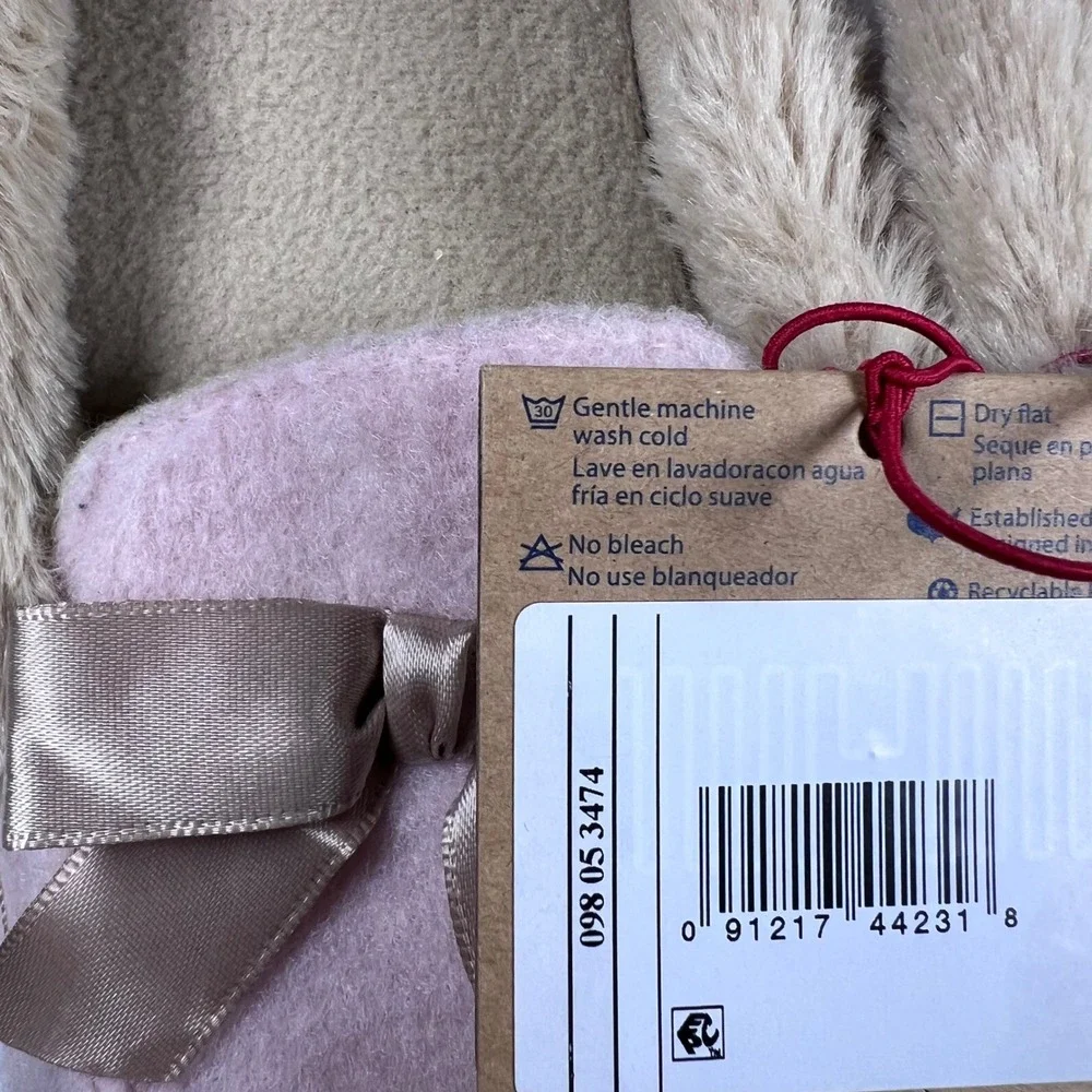 DLUXE by Dearfoams Pink‎ Memory Foam Slippers Bow Plush Fur Lined Girls NWT